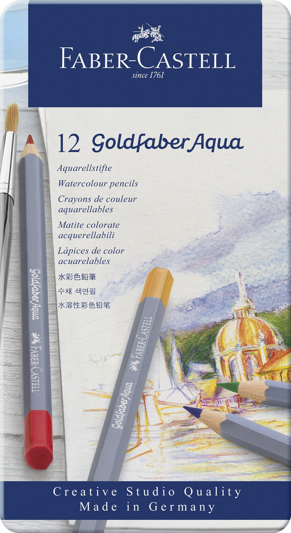 Boîte métal de 12 crayons de couleurs aquarellables Goldfaber Aqua