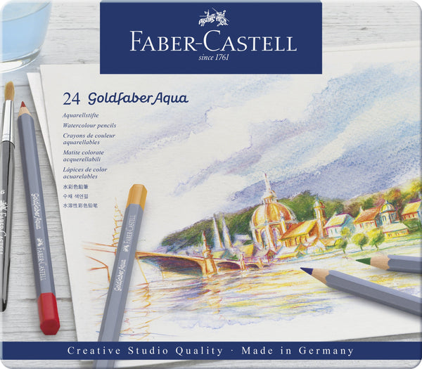 Boîte métal de 24 crayons de couleurs aquarellables Goldfaber Aqua