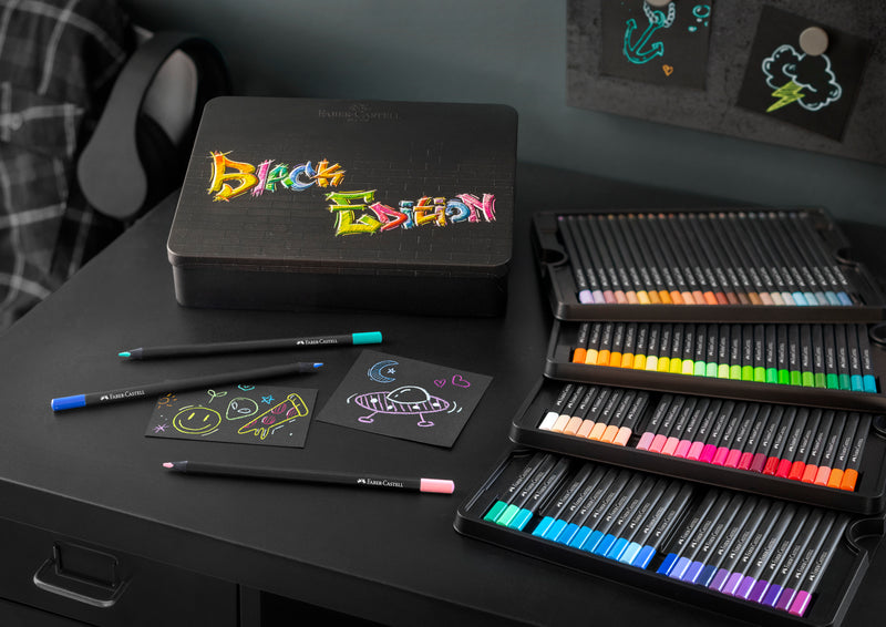 Boîte métal de 100 Crayons de couleurs Black Edition