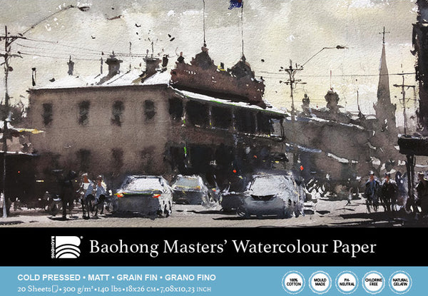 Bloc de papier aquarelle Baohong qualité professionnelle - Masters'Choice  180x260 20 feuilles 300g grain fin