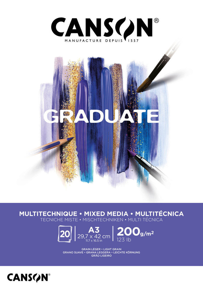 Bloc Mix Media Papier Blanc Graduate - 20 Feuilles