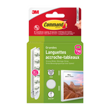 Languettes accroche tableaux Command™ 17206WHI-4-FGN, blanches, grandes, 4 paires (8 languettes)