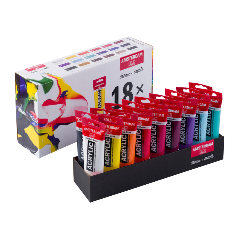 Set de 18 tubes acrylique de 120ml Amsterdam ouvert