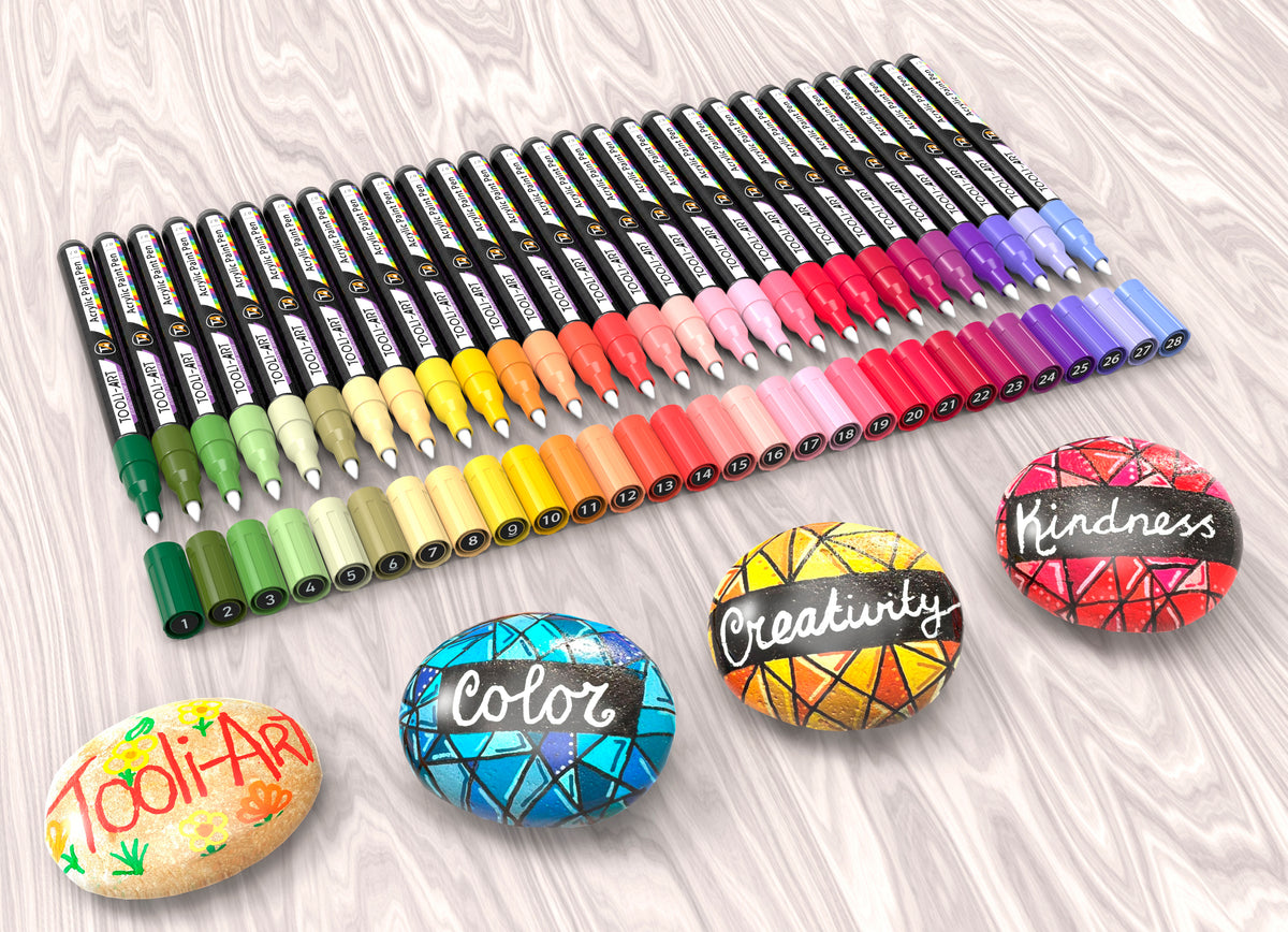 Lot De 24 Stylos Acryliques Impermeables Extra Fins Pour Peinture Sur Pierre, Galets, Verre Et Toile - Jewel Extra Fin
