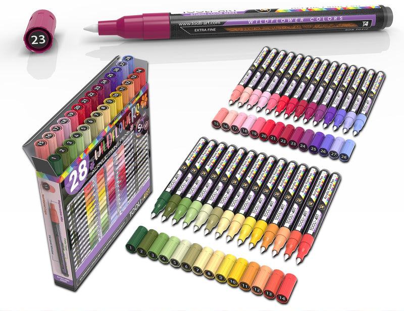 Set de 28 marqueurs acrylique Tooli-Art 0,7 mm - Fleurs sauvages
