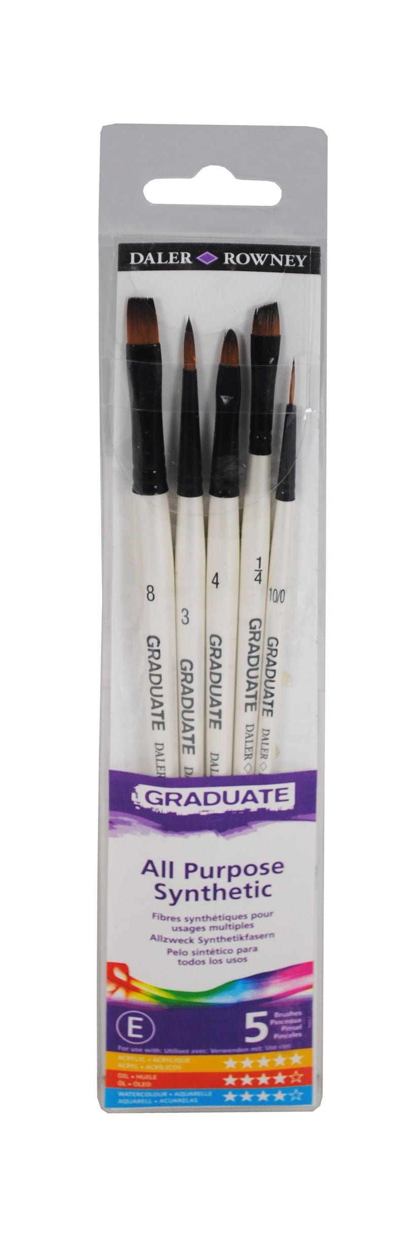 Daler-Rowney Aquafine Lot de 5 pinceaux aquarelle en poils synthétiques doux Manche court Rond ovale Délavé Court Plat Rigger et Flat Shader Daler-Rowney Aquafine Lot de 5 pinceaux aquarelle en poils synthétiques doux Manche court Rond ovale Délavé Court Plat Rigger et Flat Shader