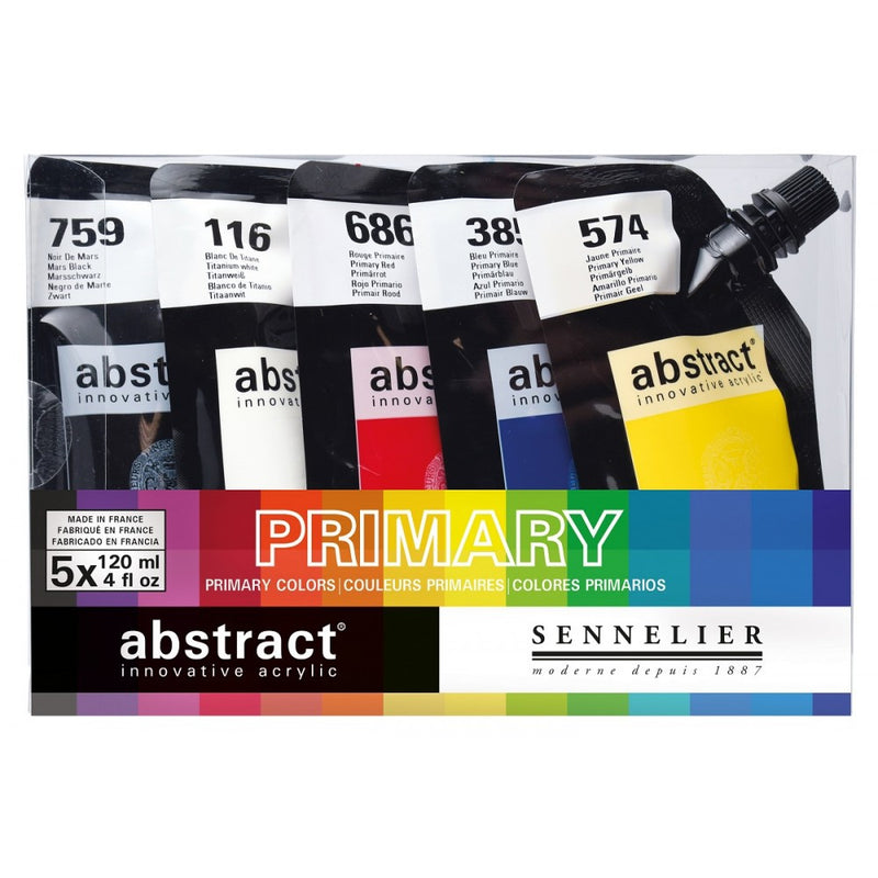 Set de 5 packs de 120 ml de peinture acrylique Abstract couleurs primaires