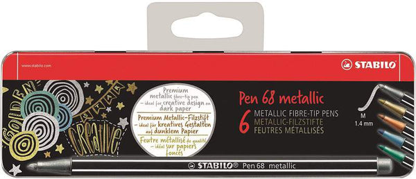 Boîte métal de 6 feutres STABILO Pen 68 metallic