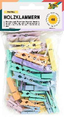 Sachet de 48 pinces à linge en bois nature/blanc/pastel