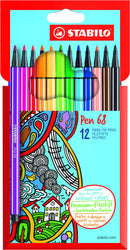 Pochette de 12 feutres de dessin pointe moyenne STABILO Pen 68