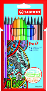 Pochette de 12 feutres de dessin pointe moyenne STABILO Pen 68