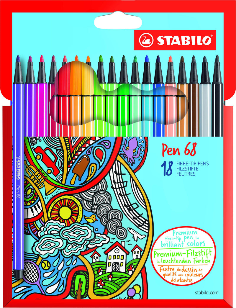 Pochette de 18 feutres de dessin STABILO Pen 68