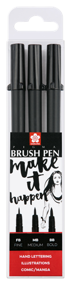 Feutre pinceau Pigma Brush noir Set de 3 Spécial Lettering