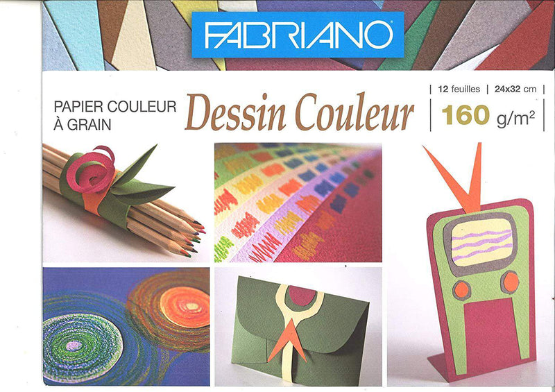 Pochette dessin couleurs vives 160g/m² 12 feuilles-2 formats-Fabriano