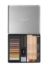 Boîte métal pastel sec Lyra teintes brunes + accessoires