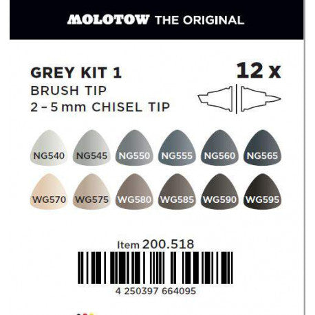 Sketcher Marker Kit de 12 Gris 1 - Molotow