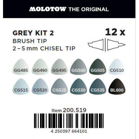Sketcher Marker Kit de 12 Gris 2 - Molotow