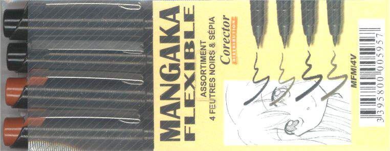 Pochette de 4 feutres Mangaka noir/sépia moyens et fins