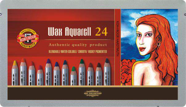 Boîte métal de 24 crayons aquarellables "Wax Aquarelle" + ustensiles