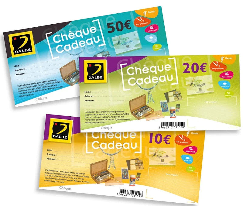 Chèques cadeaux DALBE 10€, 20€ ou 50€ + Pochette (Utilisable uniquement en magasin)