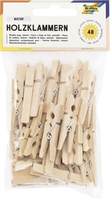 Sachet de 48 pinces à linge en bois nature/blanc/pastel