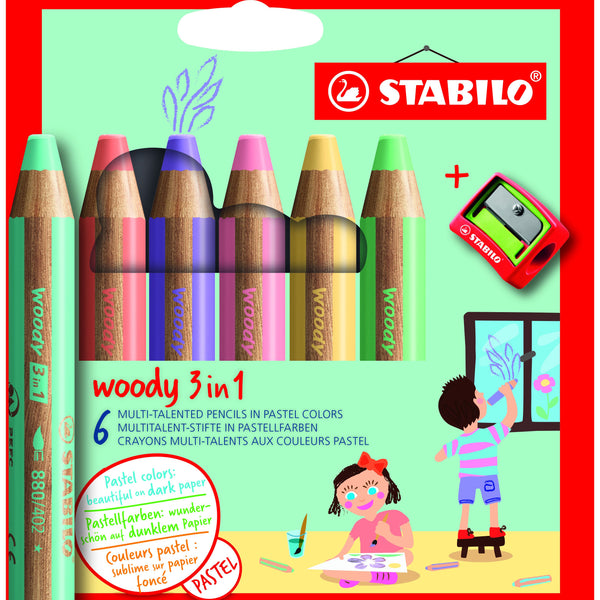 STABILO Woody 3 En 1 – Crayon De Couleur, Aquarelle Et Cire – Noir De Bougie – Traits épais – Unité