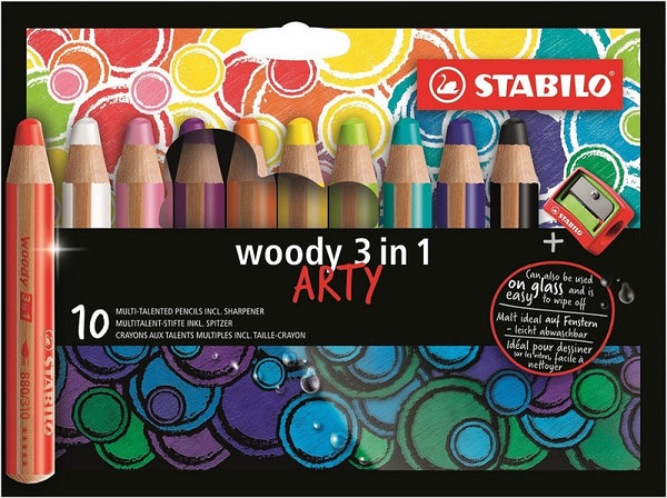 Pochette de 10 crayons Woody 3 en 1-Etui + taille-crayons ARTY