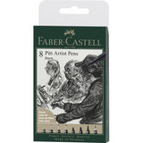Pochette 8 feutres Pitt noir 0.05/0.3/0.5/0.7/1.5/C/B/FH - Faber-Castell