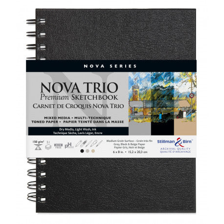 Carnet Nova couverture rigide spirale noir/gris/beige-format 15,2x20,3 cm-150g/m²-50 feuilles - Stillman & Birn