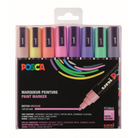 Posca pointe conique moyenne boite de 8 PC-5M assortis couleurs pastels