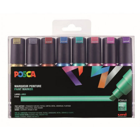 Posca pointe large bisautée boite de 8 PC-8K assortis couleurs métalliques