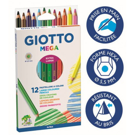 Crayons Mega - Boîte de 12 crayons - Giotto