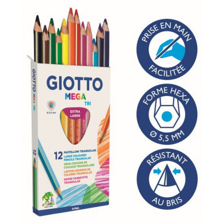 Crayons Méga Tri - Boîte de 12 crayons - Giotto