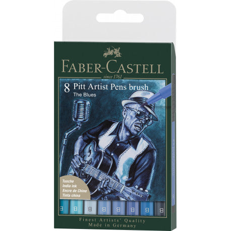 Feutre Pitt Artist Pen-Boîte de 8-Couleurs bleues - Faber-Castell