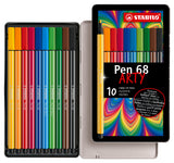Boîte métal de 10 feutres de dessin pointe moyenne STABILO Pen 68 ARTY