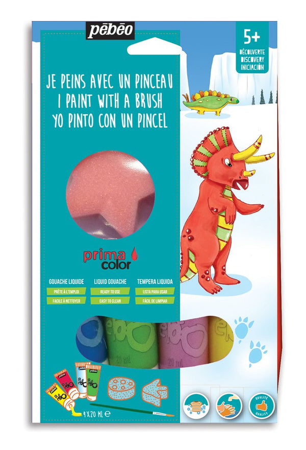 Kit Primacolor "Dinosaures" 4 x 20 ml couleurs assorties et accessoires