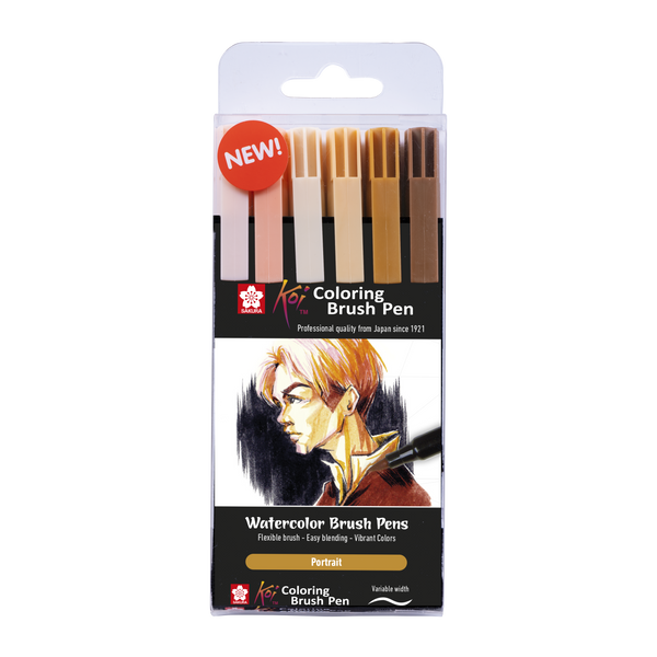 Set Portrait de 6 feutres Coloring Brush Pen KOI