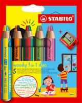 STABILO Woody 3 en 1-Etui 5 crayons assortis avec mine bicolore