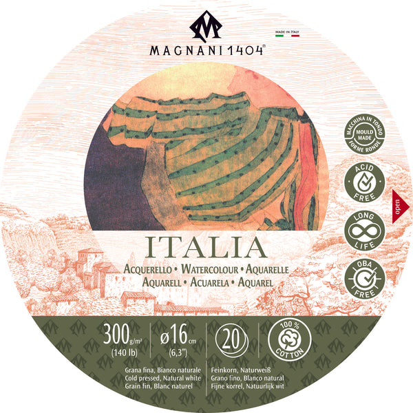 Bloc aquarelle rond 100% coton Italia - 20 feuilles - Grain fin
