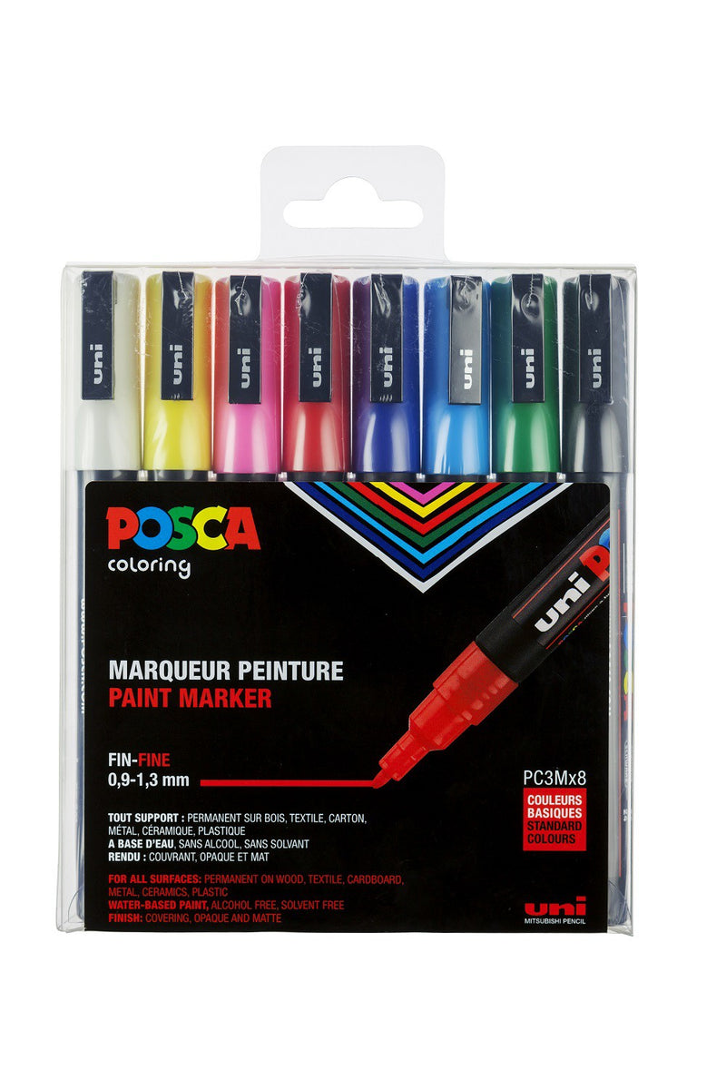 Boite de 8 POSCA pointe conique fine PC-3ML assortis couleurs pailletées