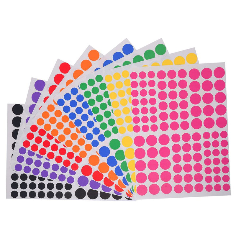 Gommettes rondes-3 tailles-8 couleurs -864 pièces