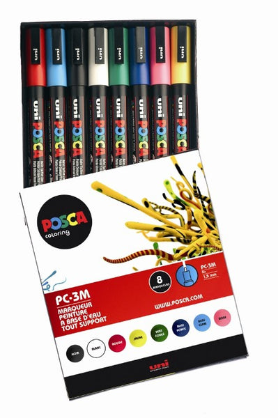 Boite de 8 POSCA pointe conique fine PC-3ML assortis couleurs pailleté