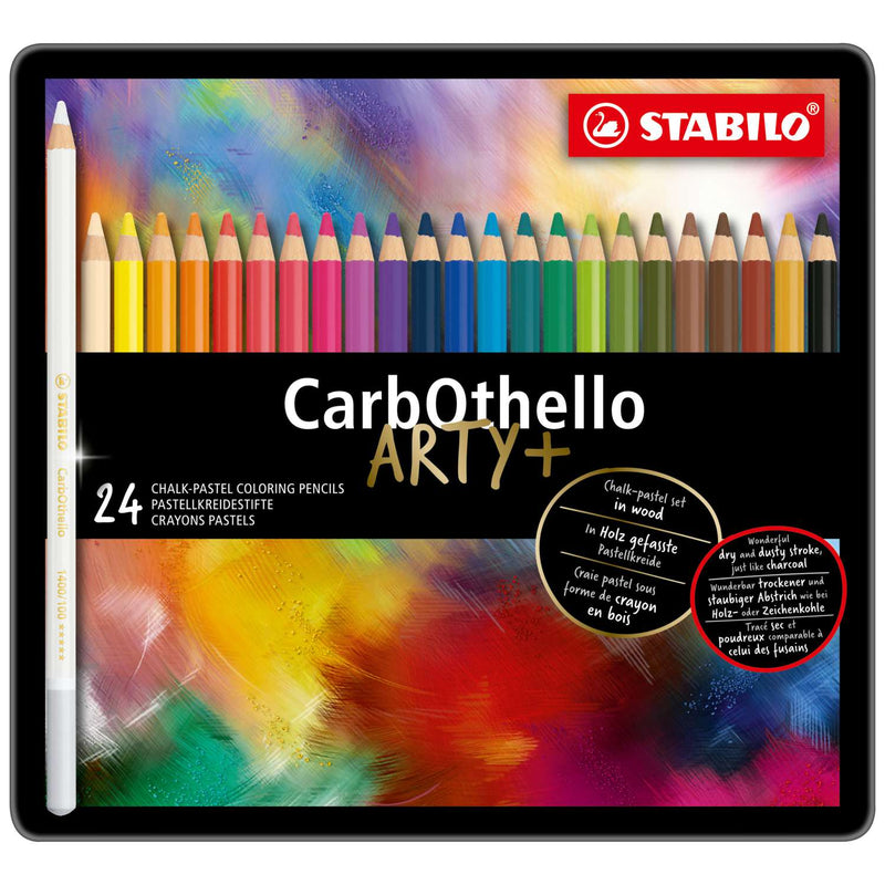 Boîte métal de 24 crayons de couleur fusain pastel CarbOthello ARTY+