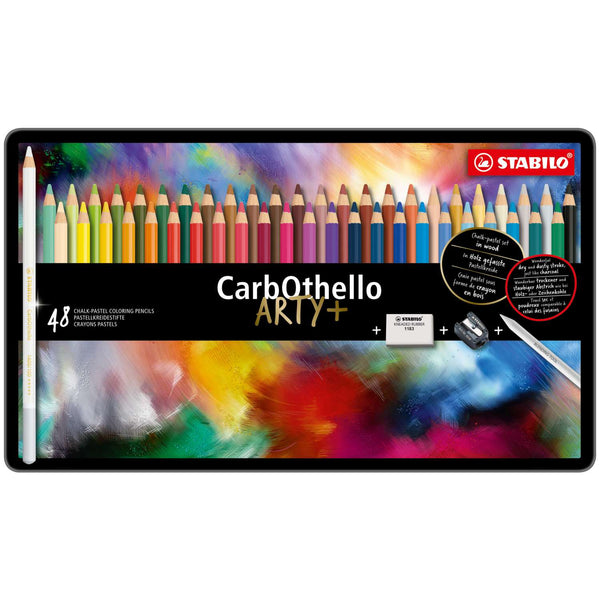 Boîte métal de 60 crayons de couleur fusain pastel CarbOthello ARTY+
