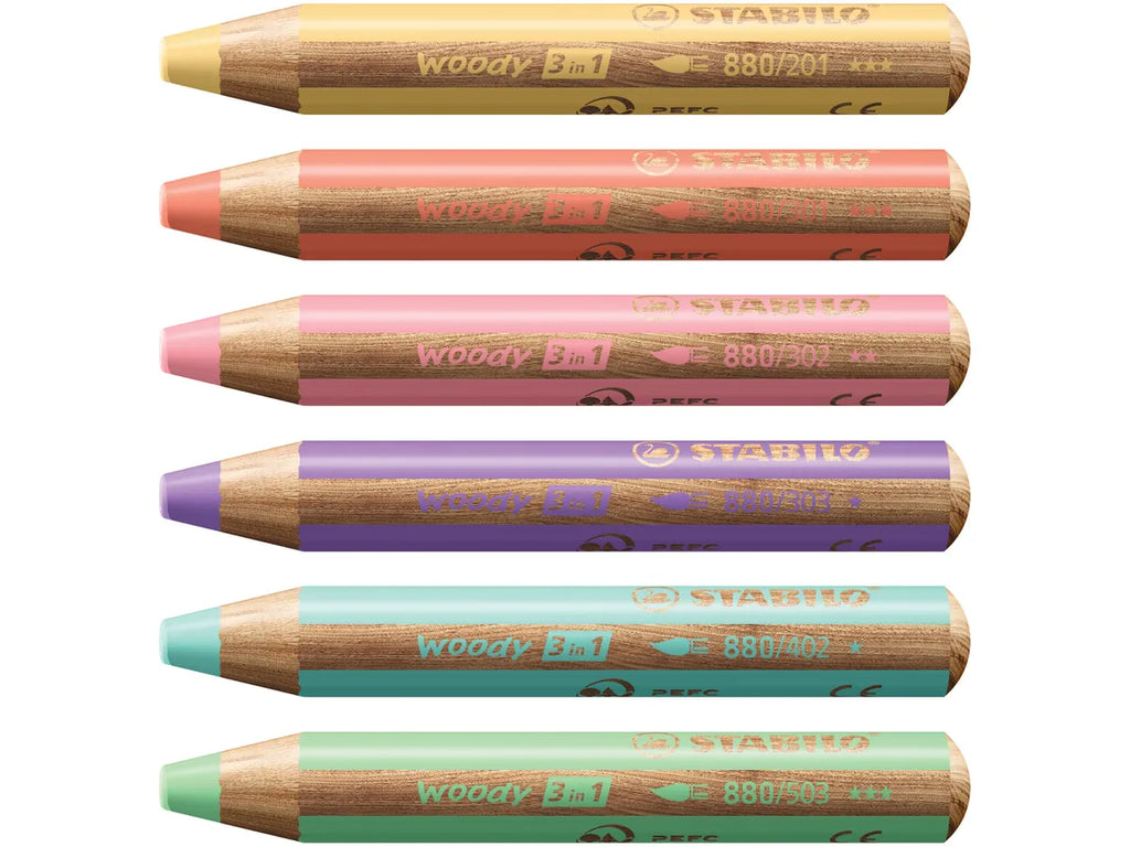 STABILO - Woody 3in1 - Crayon de Couleur, Craie Grasse & Crayon Aquarellable